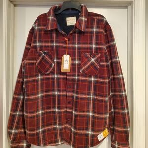 NWT. Men's Tall XL Weatherproof Vintage sherpa lined red/navy plaid buttondown